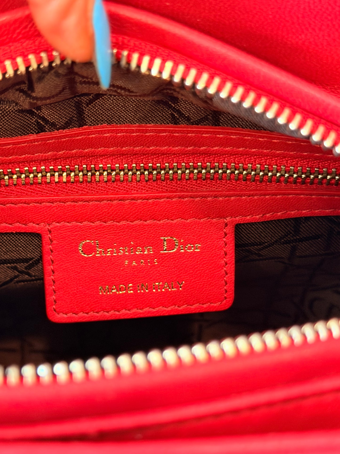 Christian Dior Medium Lady Dior Cannage Lambskin Bag in Cherry Red with Gold Hardware