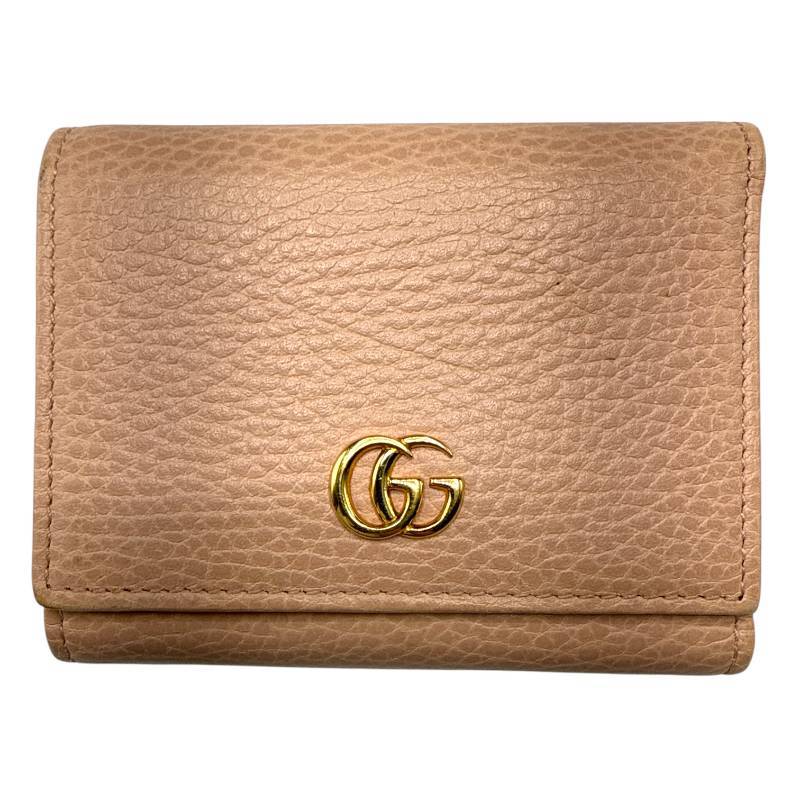 Gucci Beige Pebbled Leather GG Marmont Tri-Fold Wallet