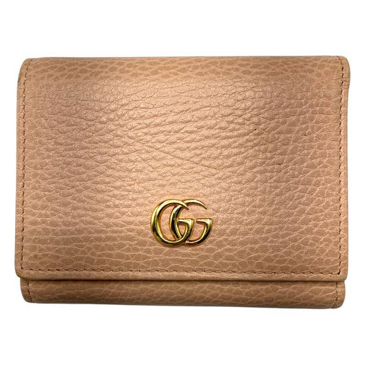 Gucci Beige Pebbled Leather GG Marmont Tri-Fold Wallet