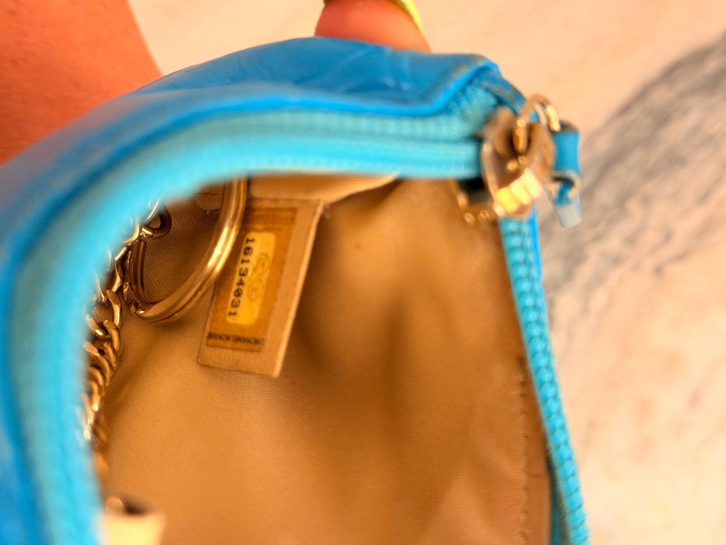 CHANEL Turquoise Camillia Embossed Lambskin Key Holder