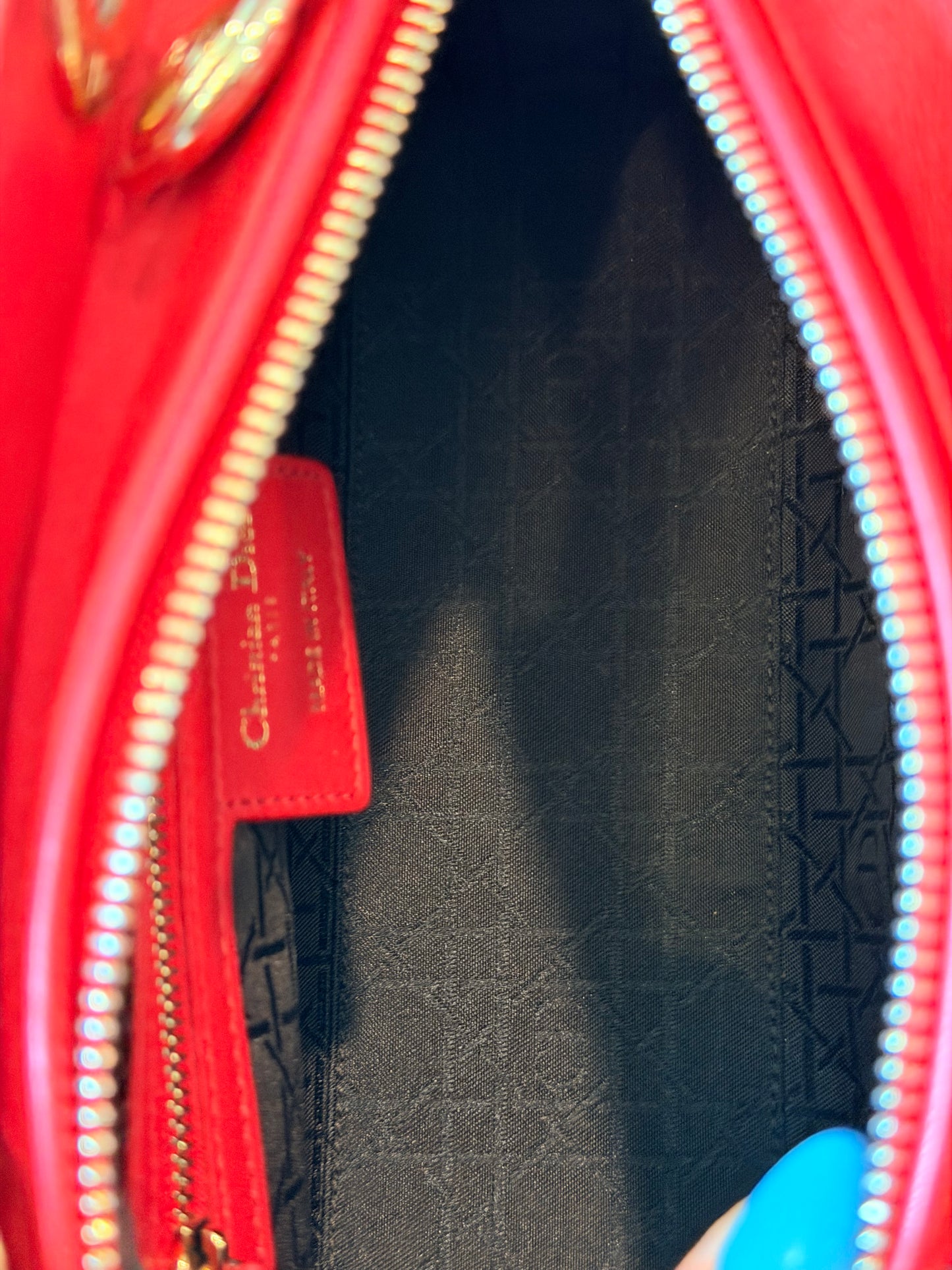 Christian Dior Medium Lady Dior Cannage Lambskin Bag in Cherry Red with Gold Hardware