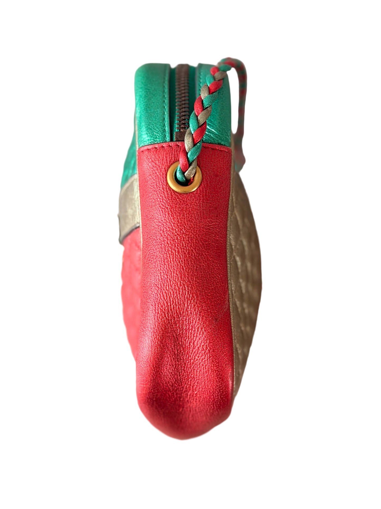Gucci Green x Red x Gold Laminated Trapuntata Leather Braided Crossbody Bag