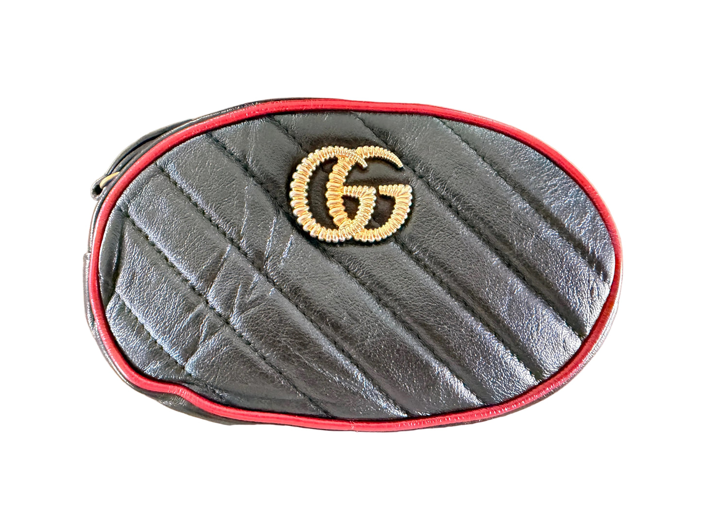 Gucci Black Matelassé Leather GG Marmont Belt Bag