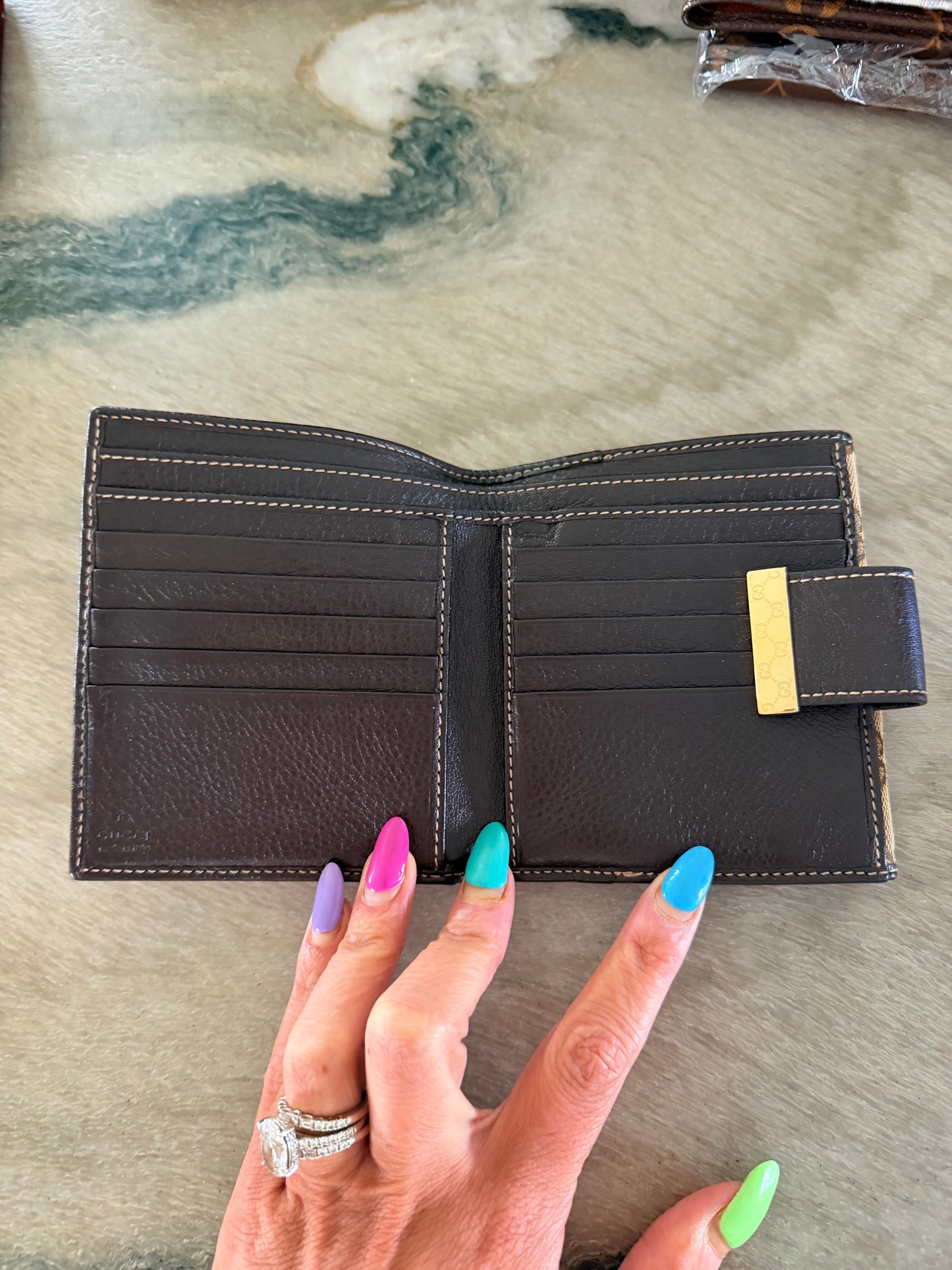 Gucci GG Canvas Bifold Wallet with Leather Trim