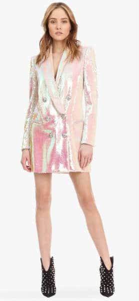 RARE Balmain Women's Iridescent Sequined Mini Blazer/Dress In Pearl Size 38
