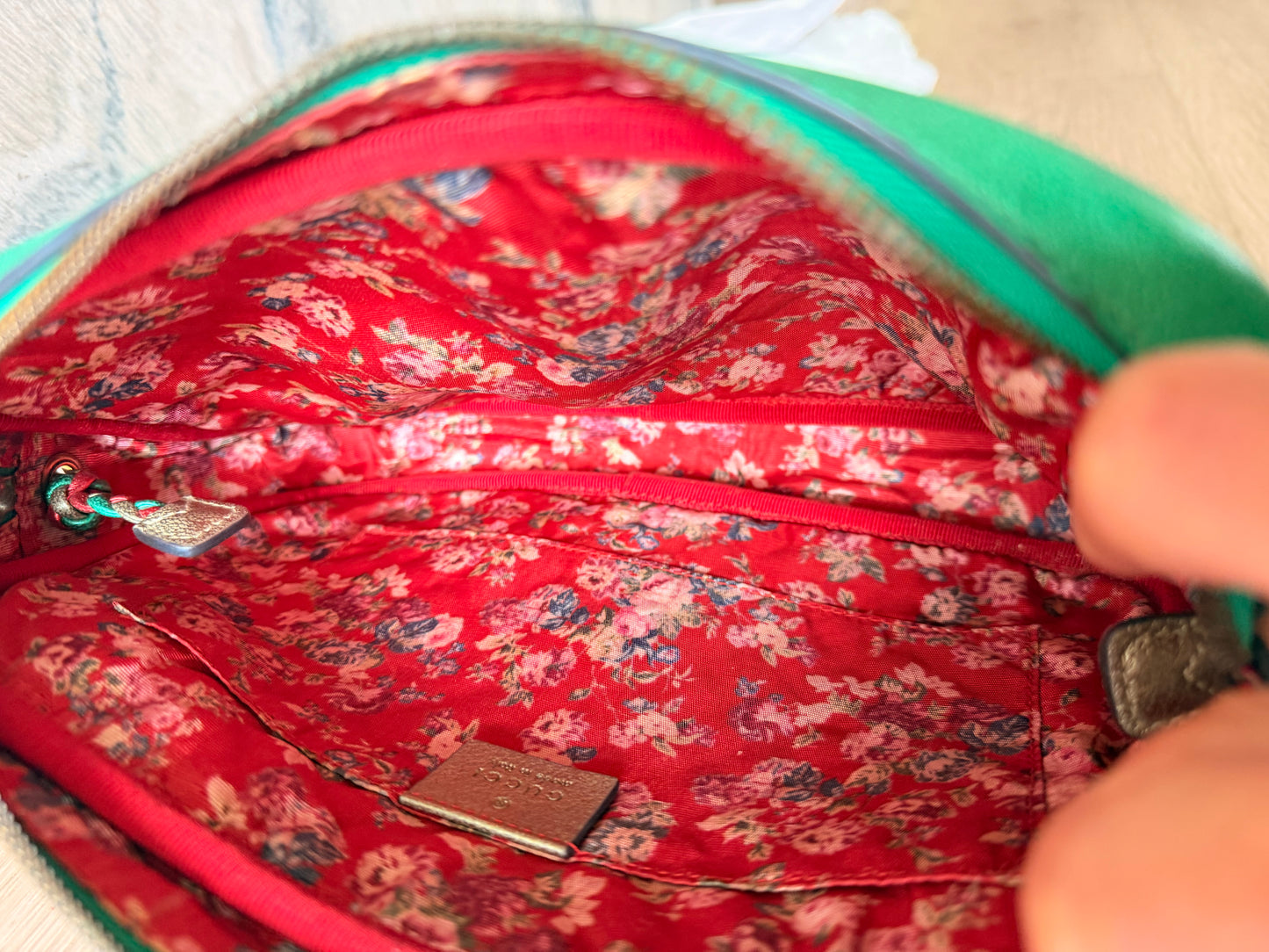 Gucci Green x Red x Gold Laminated Trapuntata Leather Braided Crossbody Bag