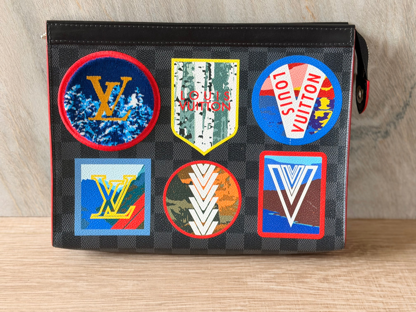 Louis Vuitton Damier Graphite Pochette Patches Voyage MM Clutch Bag