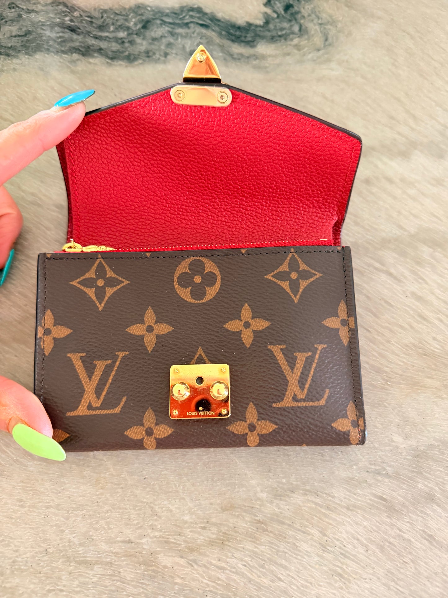 Louis Vuitton Monogram Canvas & Red Leather Pallas Wallet