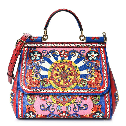DOLCE & GABBANA-Dauphine Print Medium Miss Sicily Satchel Multicolor Rare Limited Edition!
