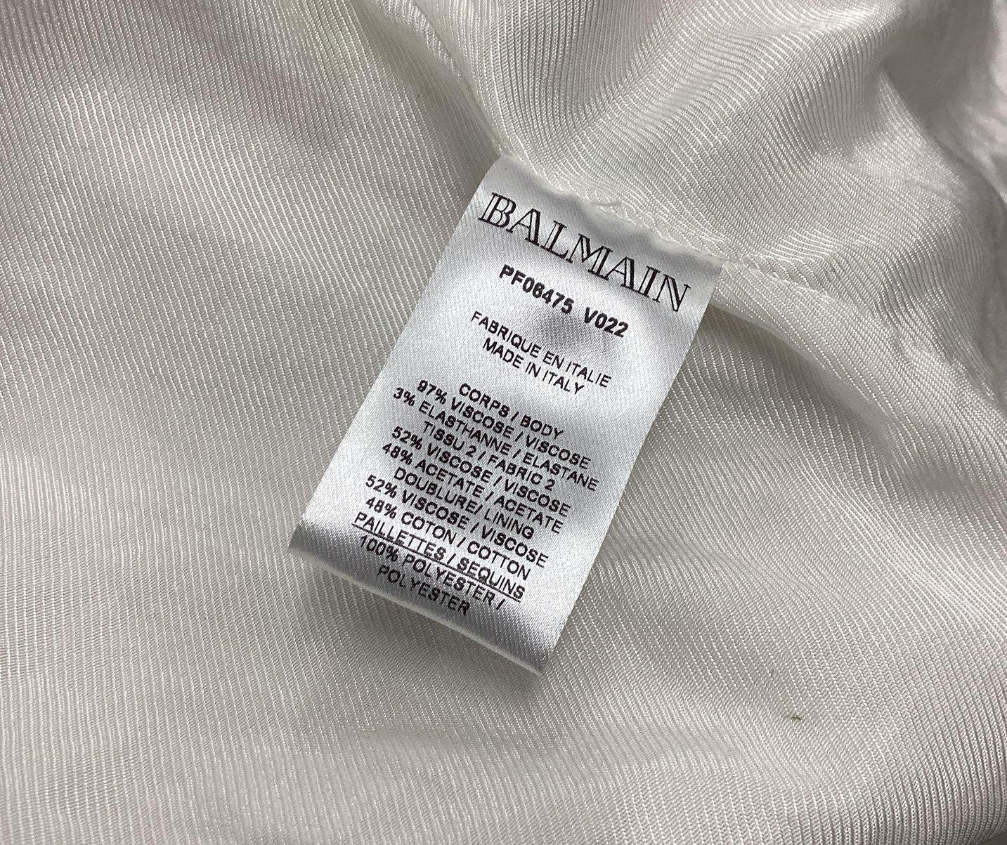 RARE Balmain Women's Iridescent Sequined Mini Blazer/Dress In Pearl Size 38