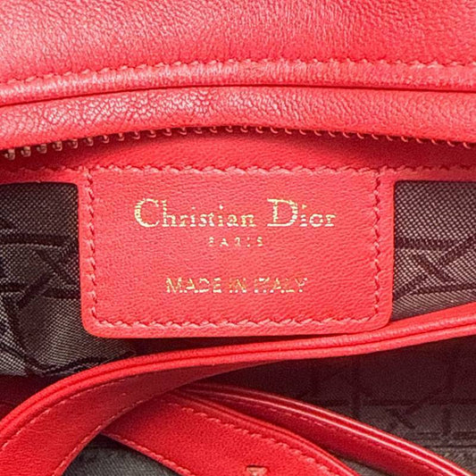 Christian Dior Medium Lady Dior Cannage Lambskin Bag in Cherry Red with Gold Hardware