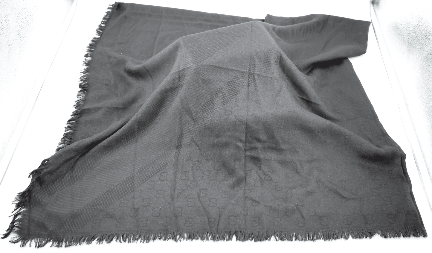 Gucci GG Logo Noir Jacquard Silk & Wool Shawl – 56” x 56”