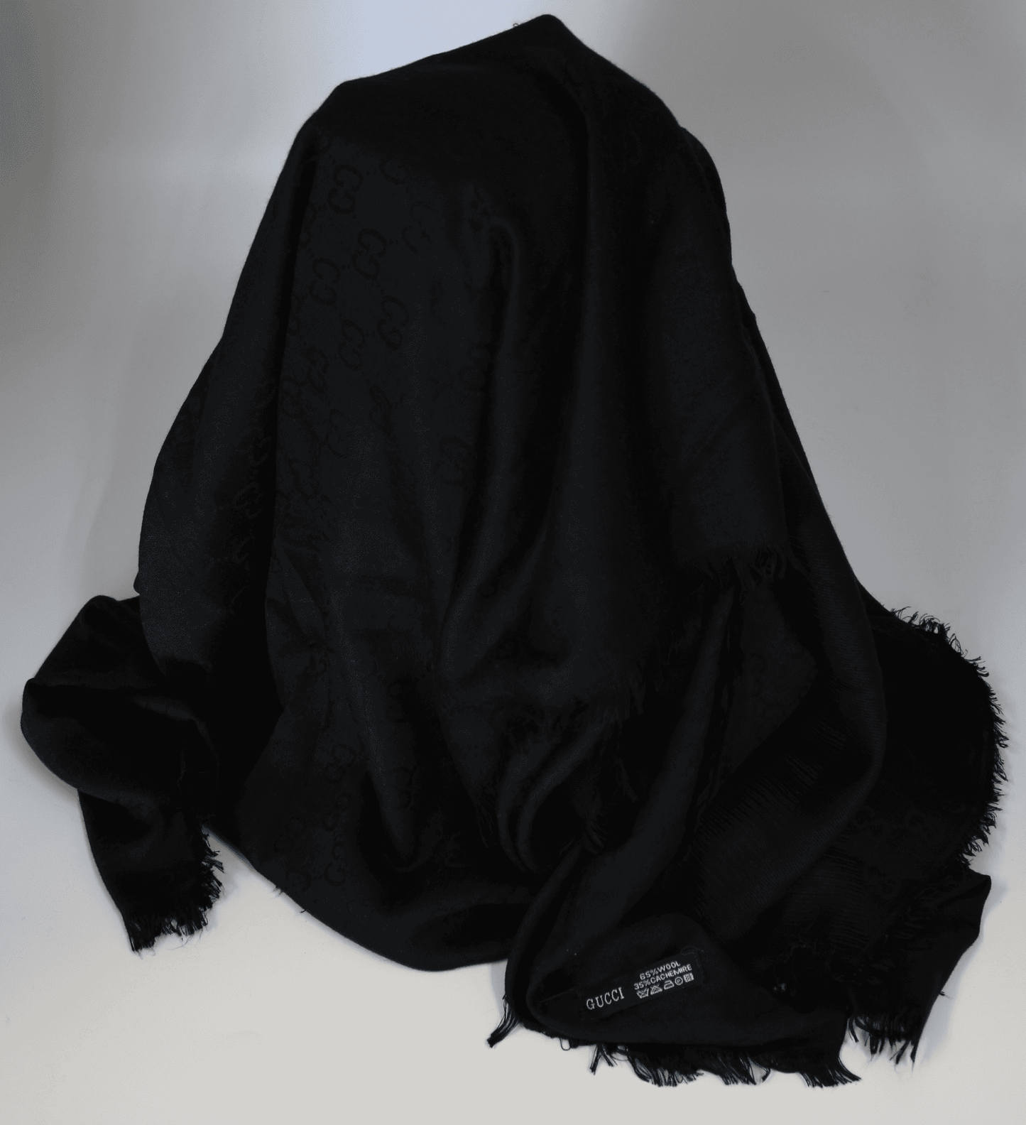 Gucci GG Logo Noir Jacquard Silk & Wool Shawl – 56” x 56”