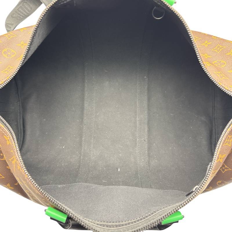 Louis Vuitton Keepall Bandoulière 50 Monogram Canvas Travel Bag with Green Leather Straps Like-New