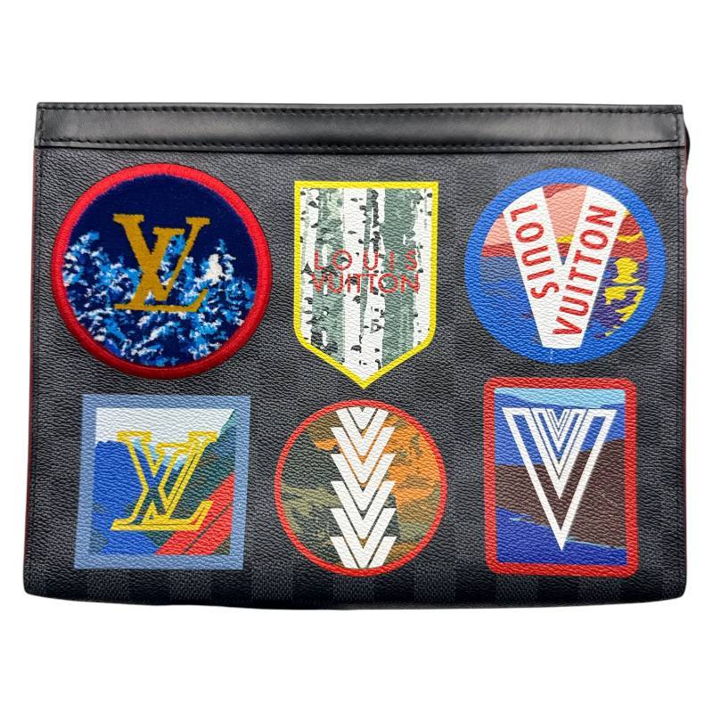 Louis Vuitton Damier Graphite Pochette Patches Voyage MM Clutch Bag