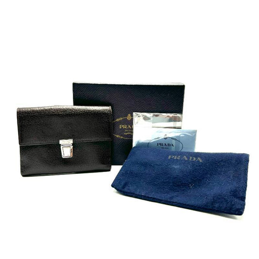 Prada Black Leather Compact Wallet + Box